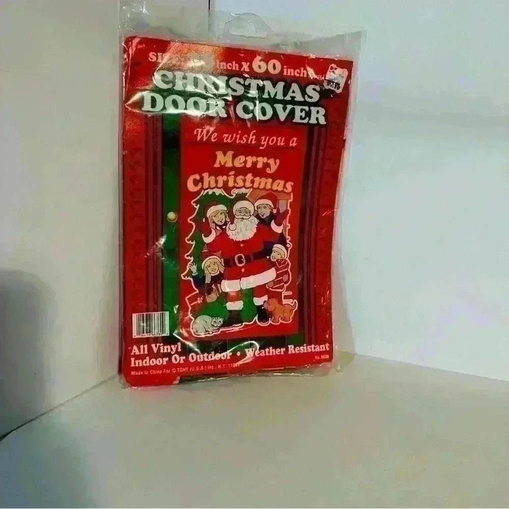 Vintage We Wish‎ You a Merry Christmas Door Cover 28" x 60" Vinyl Indoor/Outdoor